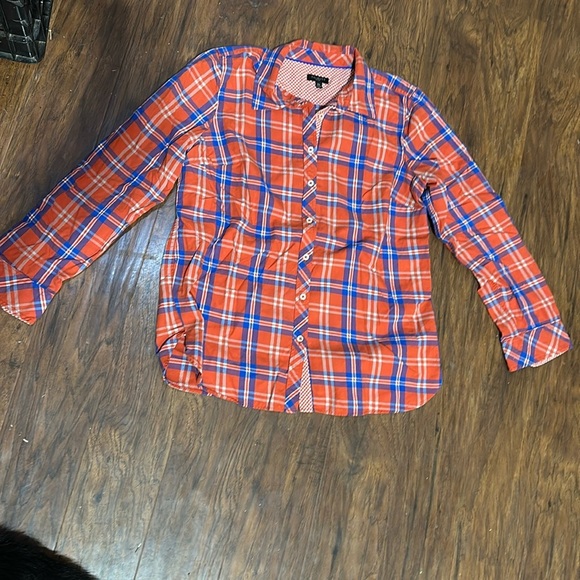 Talbots Women Long Sleeve Button Down Orangee Plaid Size Mp - Picture 1 of 5